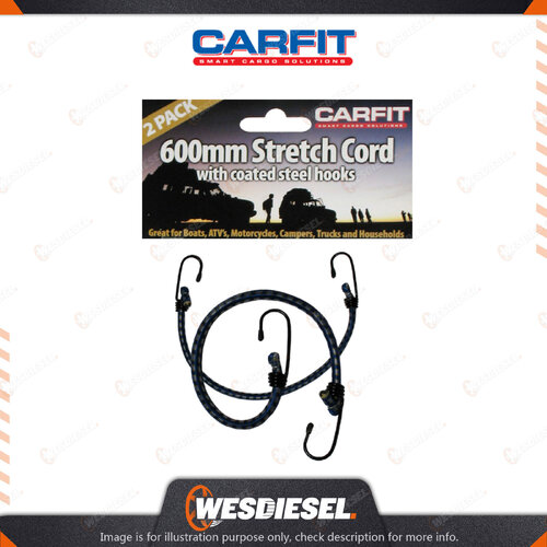 Carfit 600MM Heavy Duty Stretch Cord With Coated Steel Hooks Set Of 2