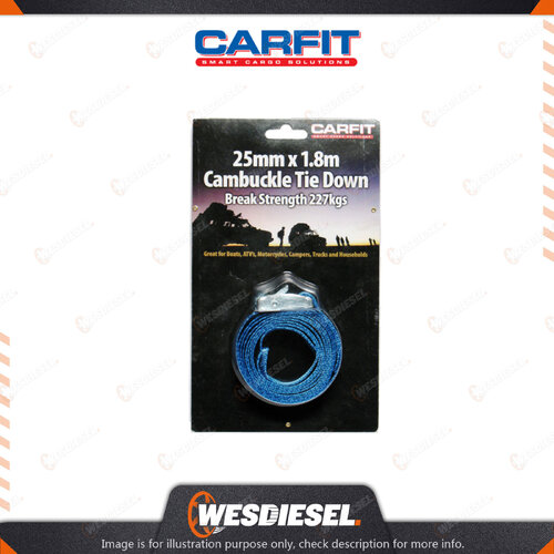 Carfit 25MM X 1.8M Cambuckle Tie Downs Cinch Strap Single - Blue Webbing