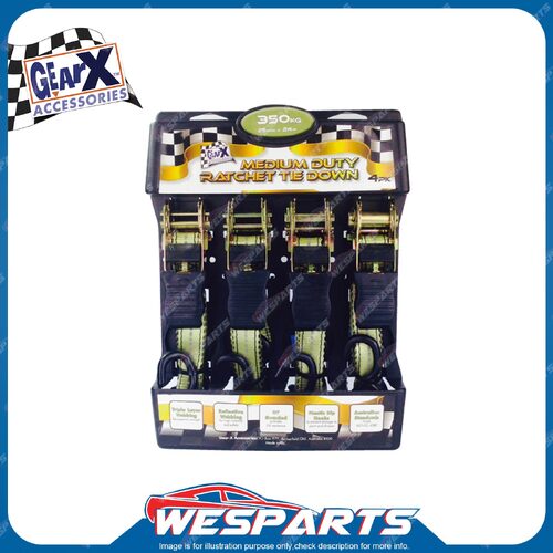 Pack of 4 GearX Medium Duty Ratchet Tie Downs 2.4m x 25mm Automative Parts