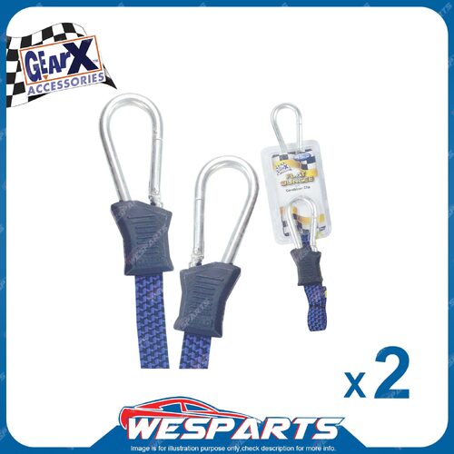 2 x GearX Blue Flat Bungee Straps with Carabiners - Length 45cm Automative Parts