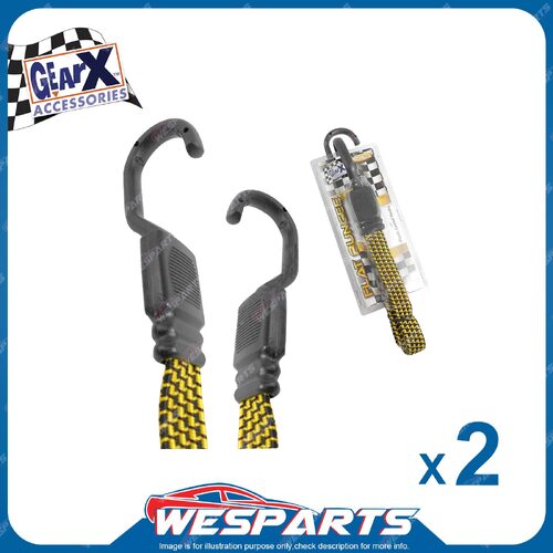 2 x GearX Yellow Flat Bungee Straps with Hooks - Length 105cm Automative Parts