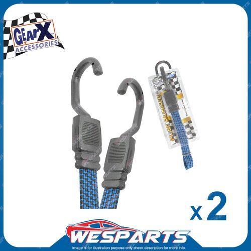 2 x GearX Blue Flat Bungee Straps with Hooks - Length 45cm Automative Parts