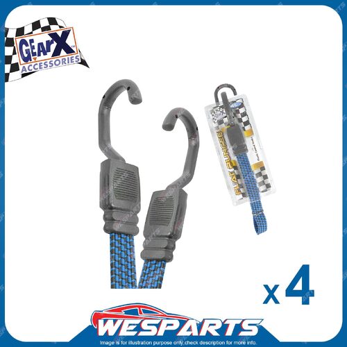 4 x GearX Blue Flat Bungee Straps with Hooks - Length 45cm Automative Parts