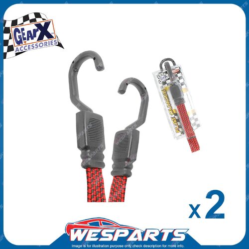 2 x GearX Red Flat Bungee Straps with Hooks - Length 60cm Automative Parts