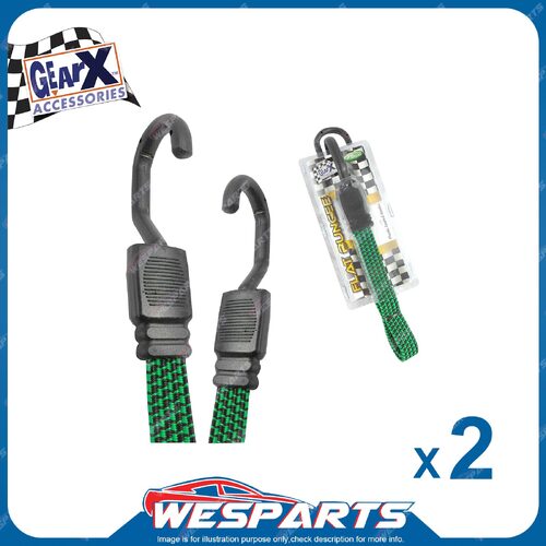 2 x GearX Green Flat Bungee Straps with Hooks - Length 75cm Automative Parts